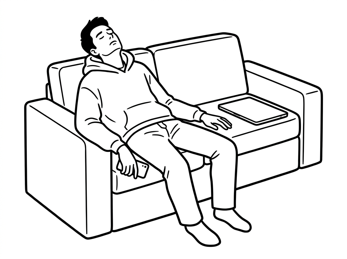 Operator slumped on couch